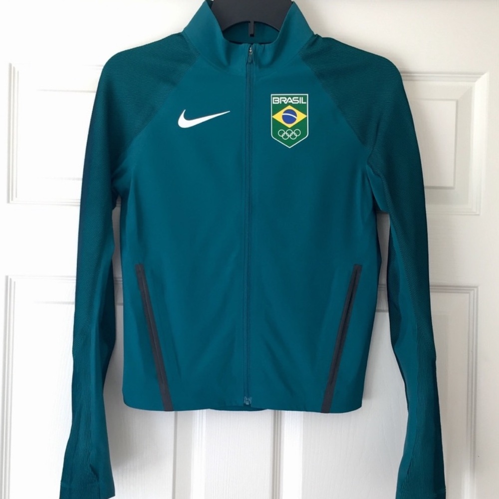Nike Brazil Soccer Training Jacket Womens XS Teal Zip Up Football Brasil Warm Up